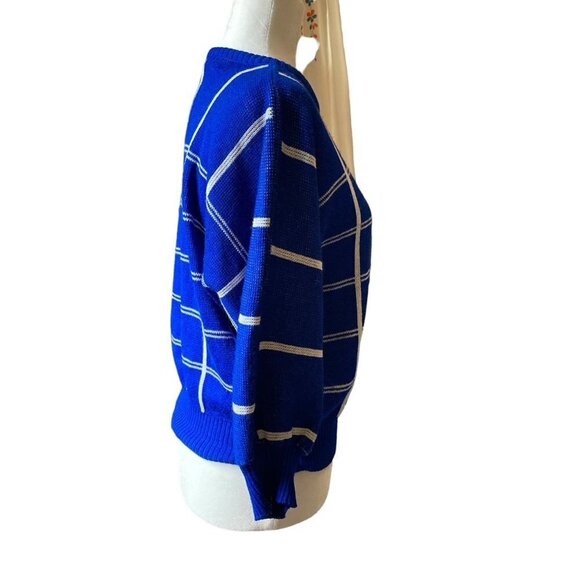 Vintage 80s 90s Fashions By Romanelli Electric Blue Womens Geometric Pullover Sw - Picture 3 of 5